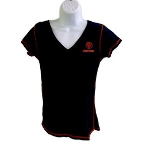 Jagermeister T Shirt Womens S/M Black Short Sleeve V Neck Deer Logo Print Top